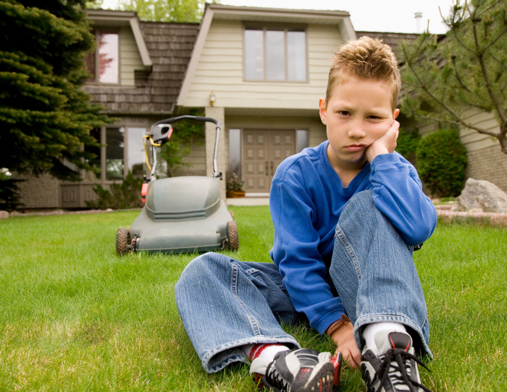 PDA in adhd and autistic kids looks like this young boy refusing to mow the yard.