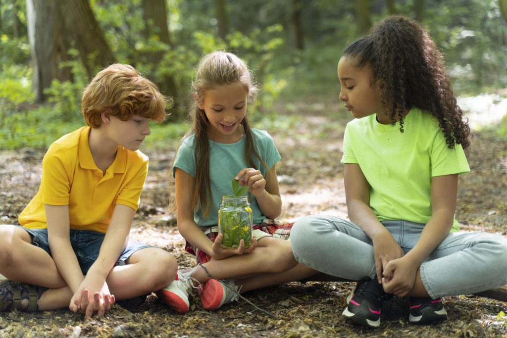 Children learn outside in nature