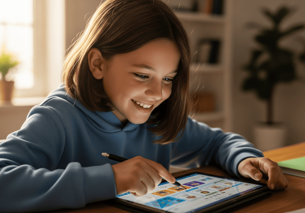 Happy child learning with Schoolio